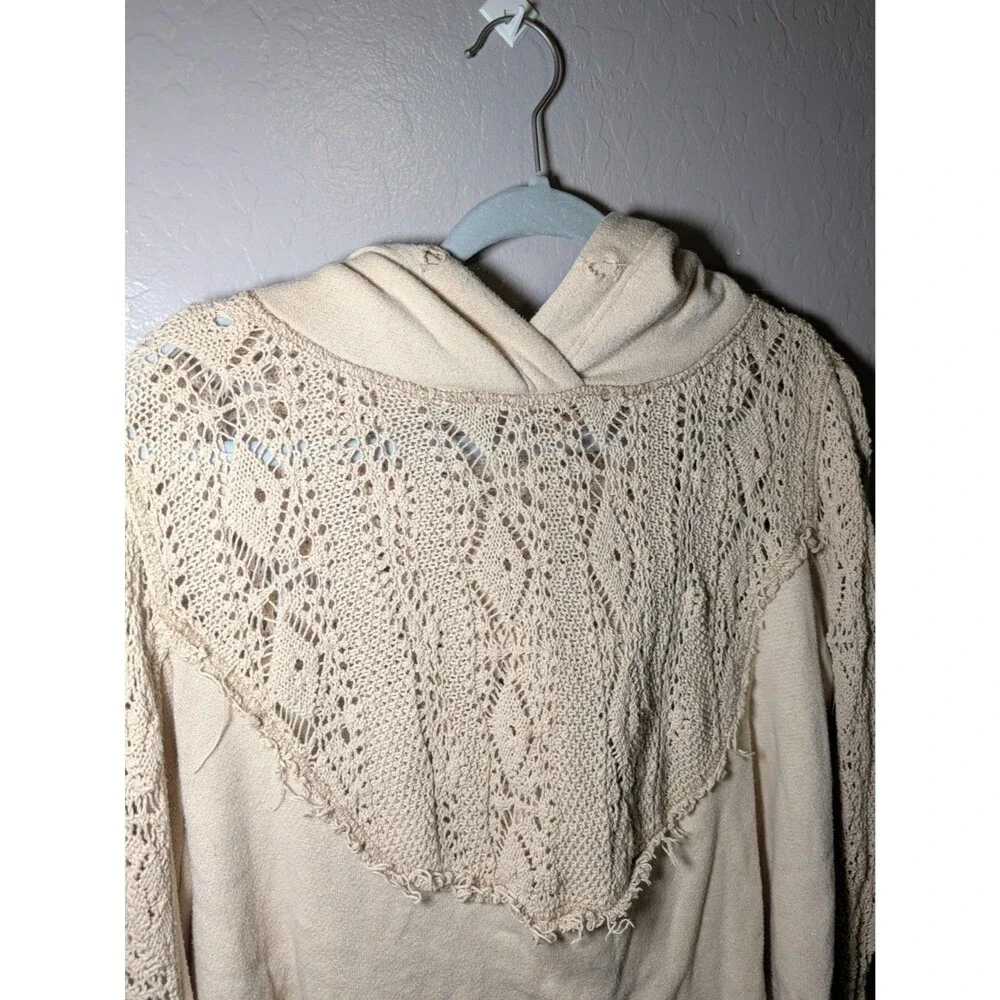 Free People Lacey Pullover Hoodie Women S Cream Crochet Lace Cropped Boho